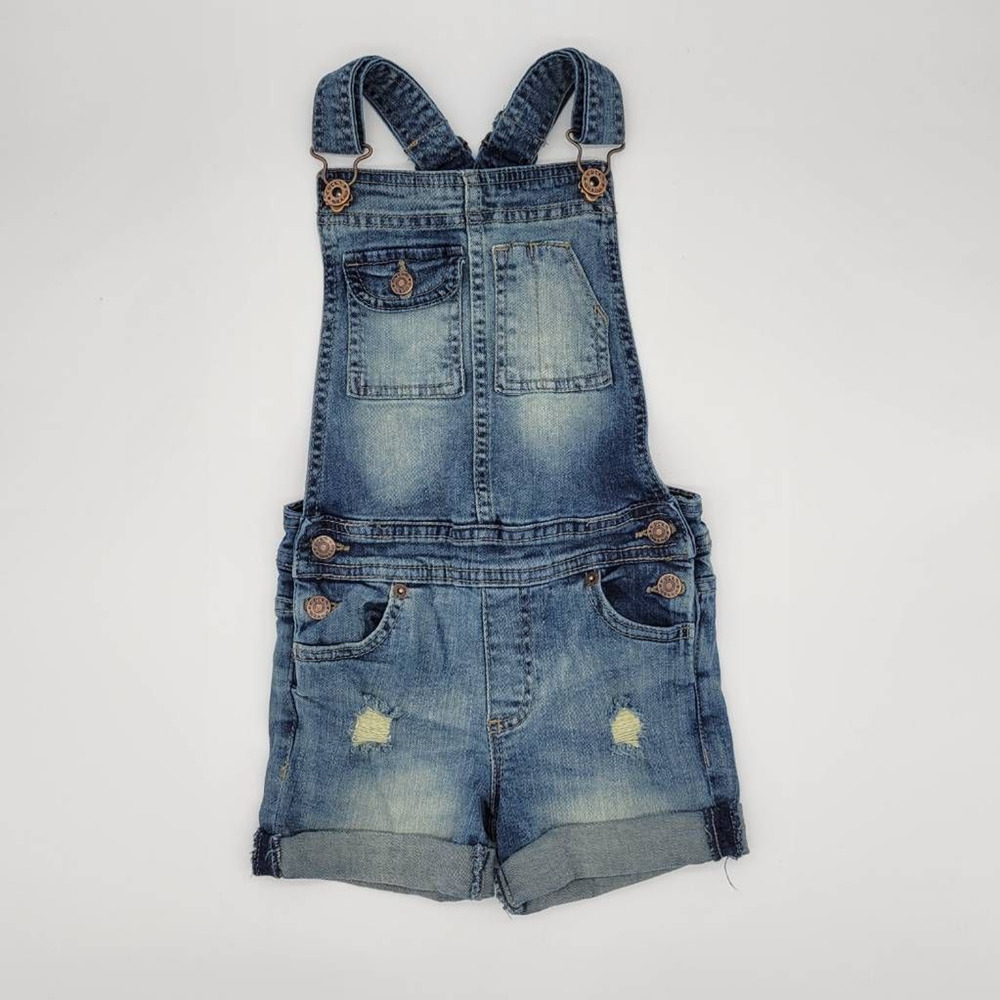 Lucky Brand Girls Overall Shorts Blue Denim Cuffed Sleeveless Cotton Blend 4T